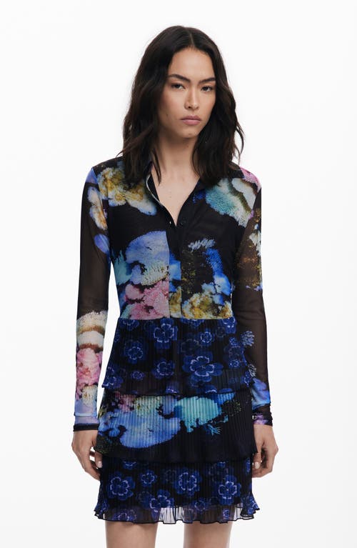Desigual Lacroix Print Long Sleeve Mixed Media Dress In Multi