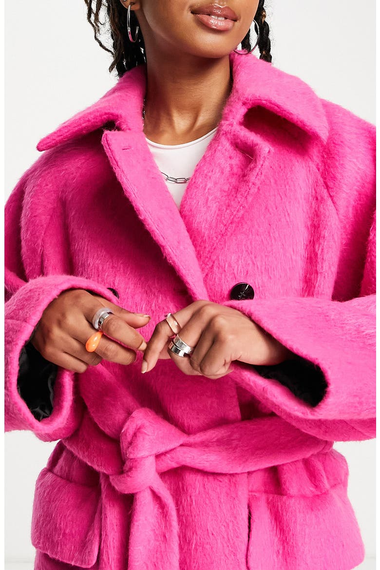 Double Breasted Tie Waist Trench Coat, Alternate, color, BRIGHT PINK