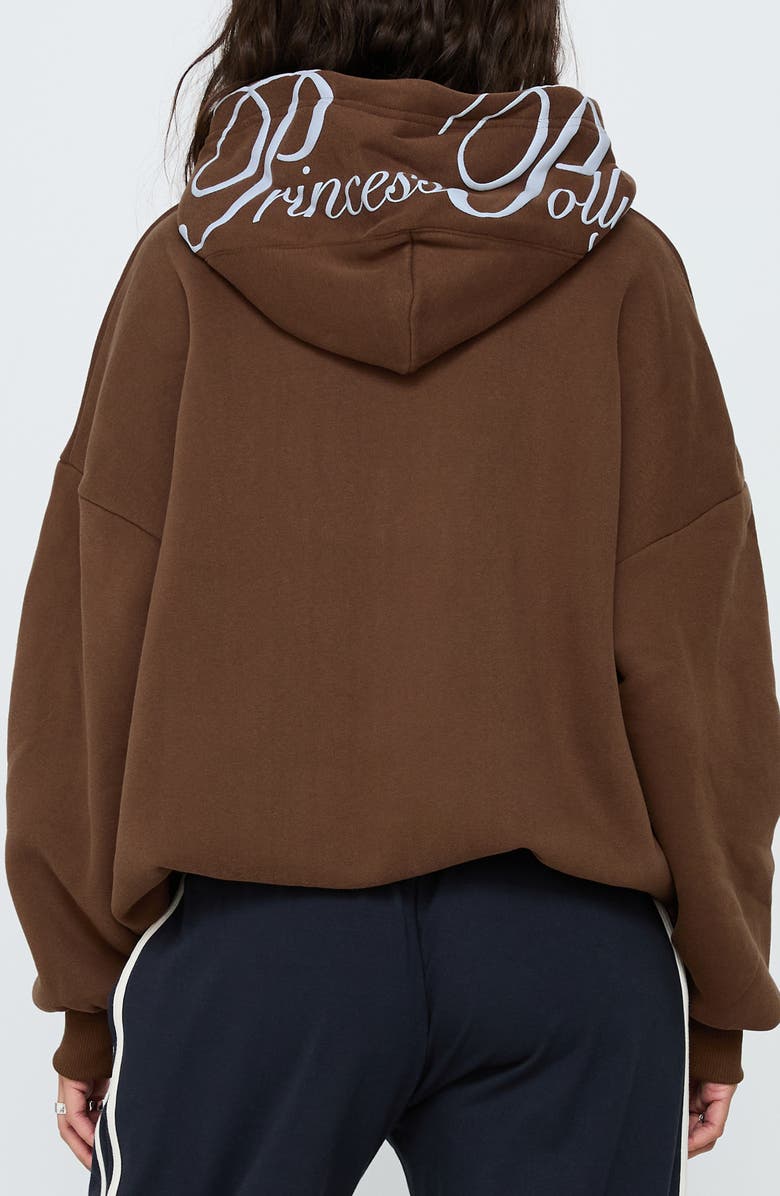 Princess Polly Script Logo Graphic Hoodie, Alternate, color, Brown / Blue
