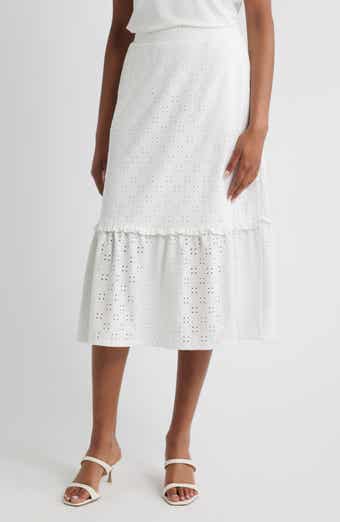 Bobeau Embroidered Eyelet Midi Skirt
