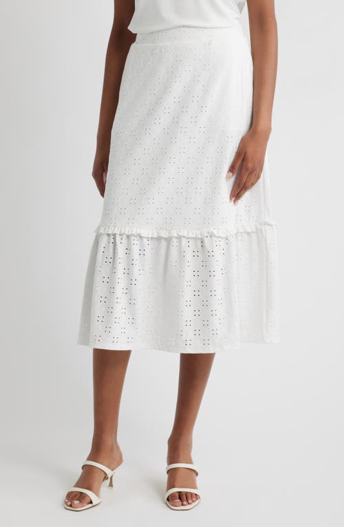 Bobeau Embroidered Eyelet Midi Skirt in White  product