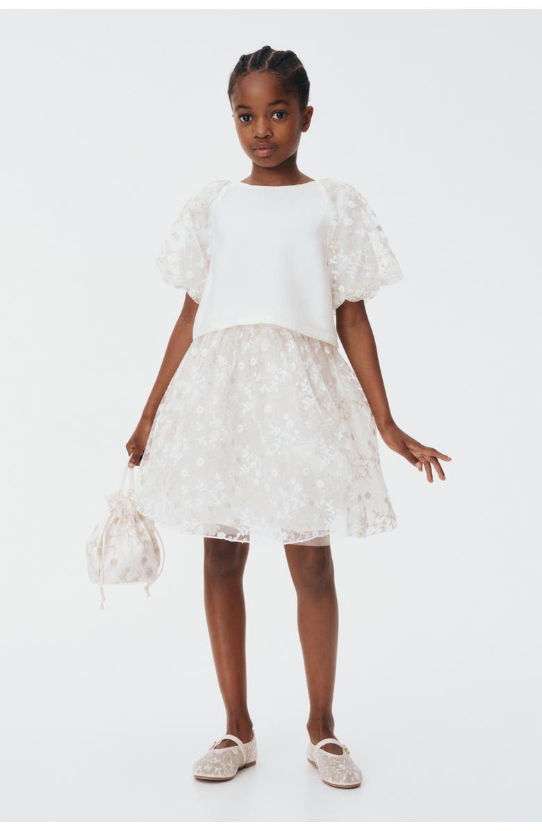 H&M Embroidered Tulle Skirt, Alternate, color, White/Floral