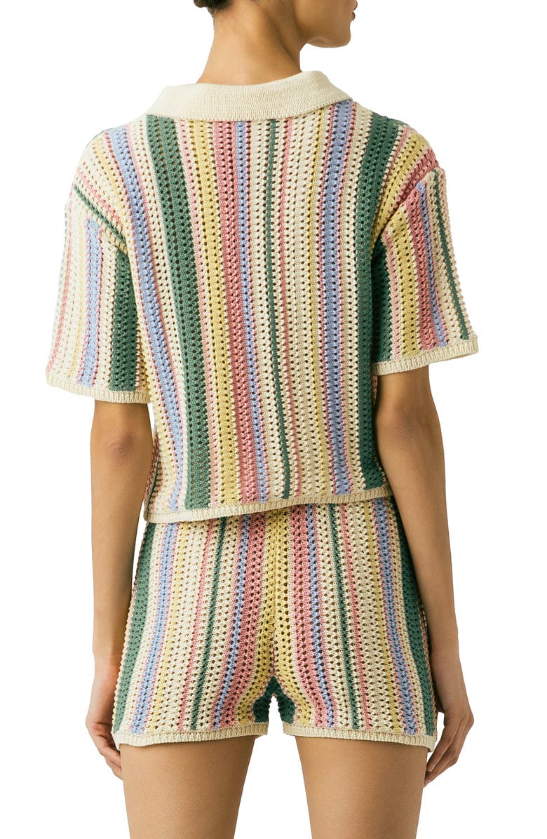 BLANKNYC Stripe Short Sleeve Knit Button-Up Shirt, Alternate, color, Over The Rainbow