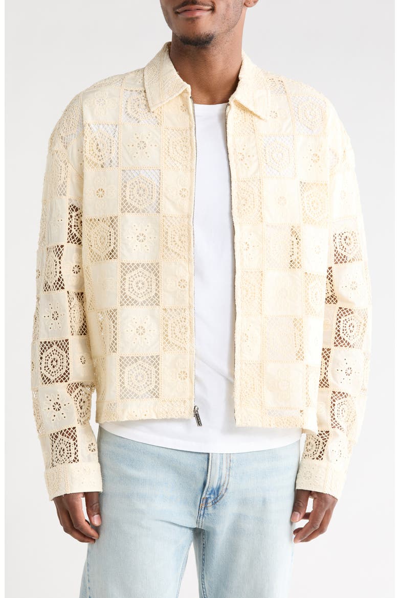 Crochet Lace Patchwork Jacket, Main, color, BONE