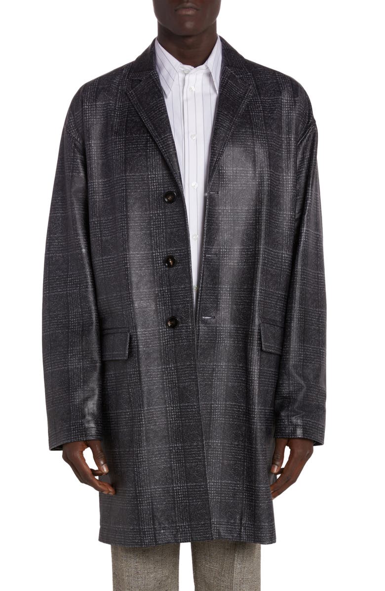Bottega Veneta Glen Plaid Print Leather Jacket, Main, color, 