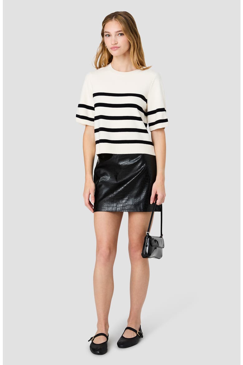Sloane Stripe Short Sleeve Sweater, Alternate, color, BLACK/ PORCELAIN CREAM