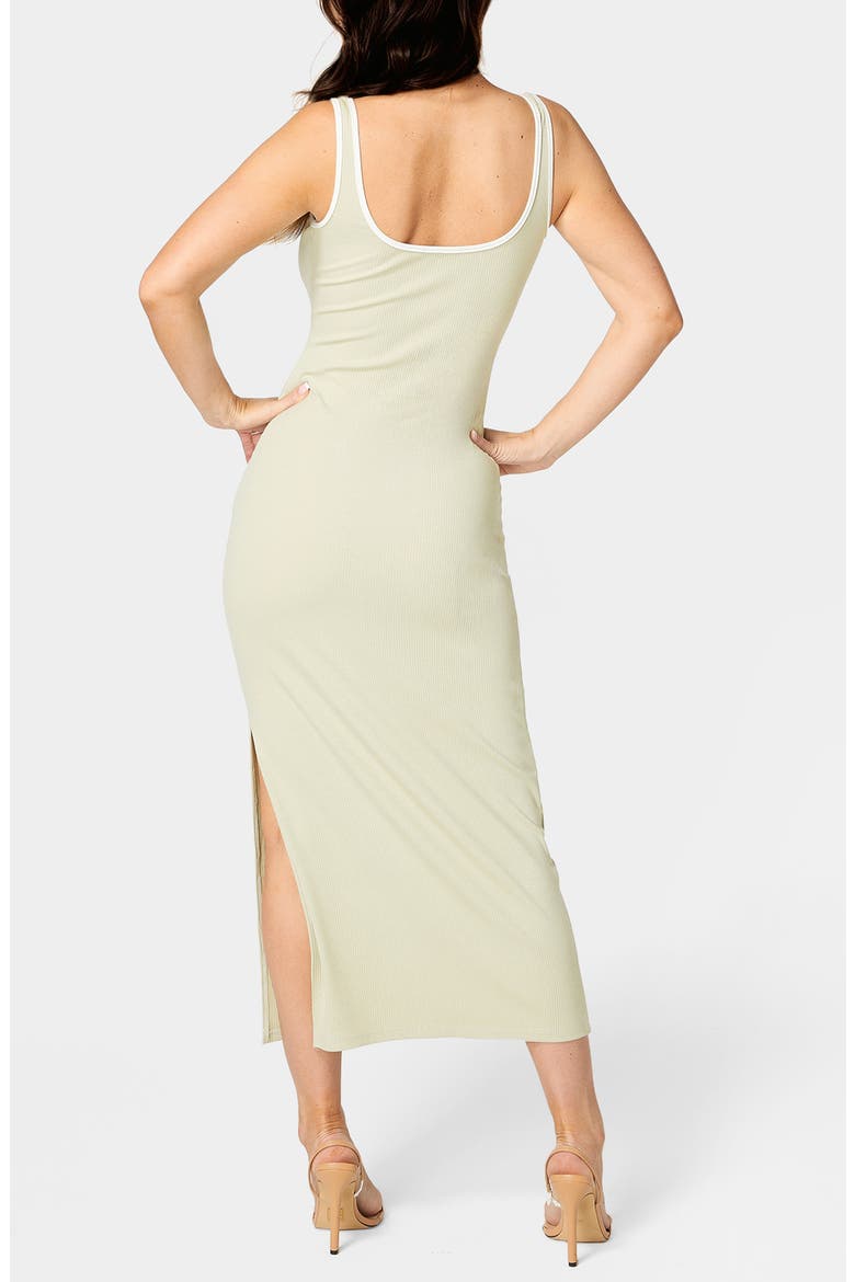 Contrast Square Neck Ribbed Maxi Tank Dress, Alternate, color, SAGE/ WHITE