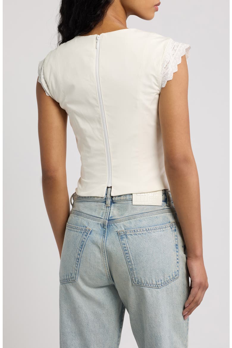 Fiorella Broderie Cap Sleeve Crop Top, Alternate, color, WHITE