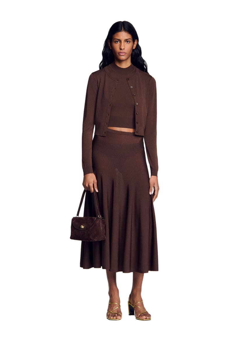 Sheer knit cardigan, Alternate, color, Brown
