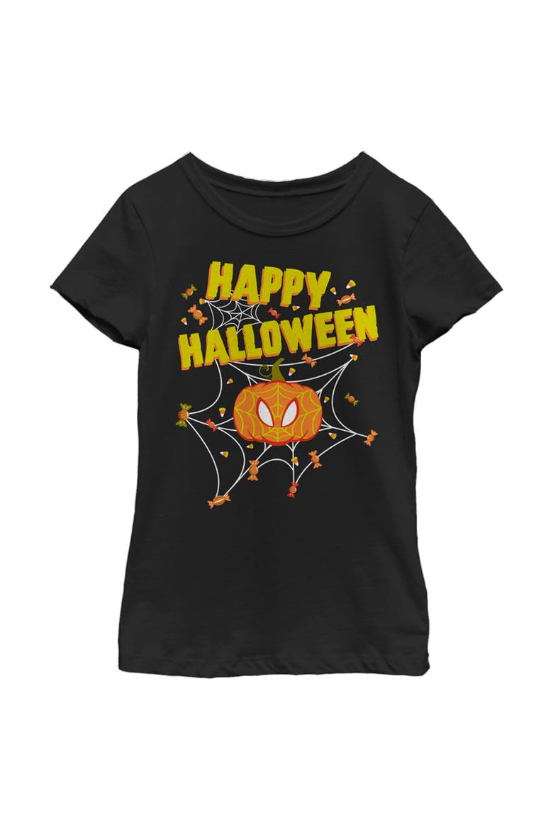 Girl's Marvel Spider-Man Jack-O'-Lantern Happy Halloween  Graphic T-Shirt, Main, color, Black