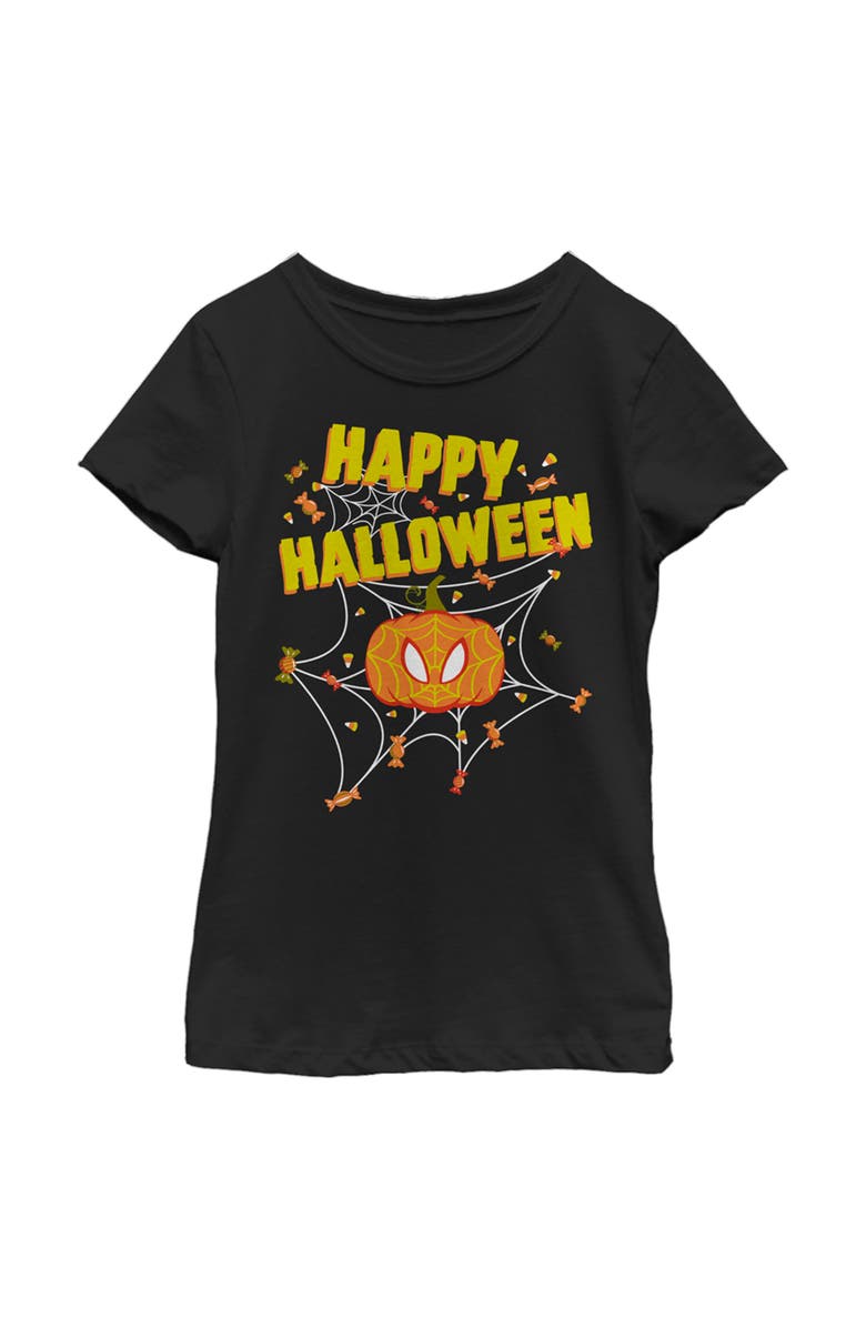 Marvel Girl's Marvel Spider-Man Jack-O'-Lantern Happy Halloween Graphic T-Shirt, Main, color, Black