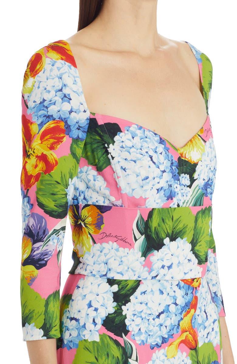 Dolce&Gabbana Hydrangea Print Long Sleeve Cady Midi Dress, Alternate, color, 