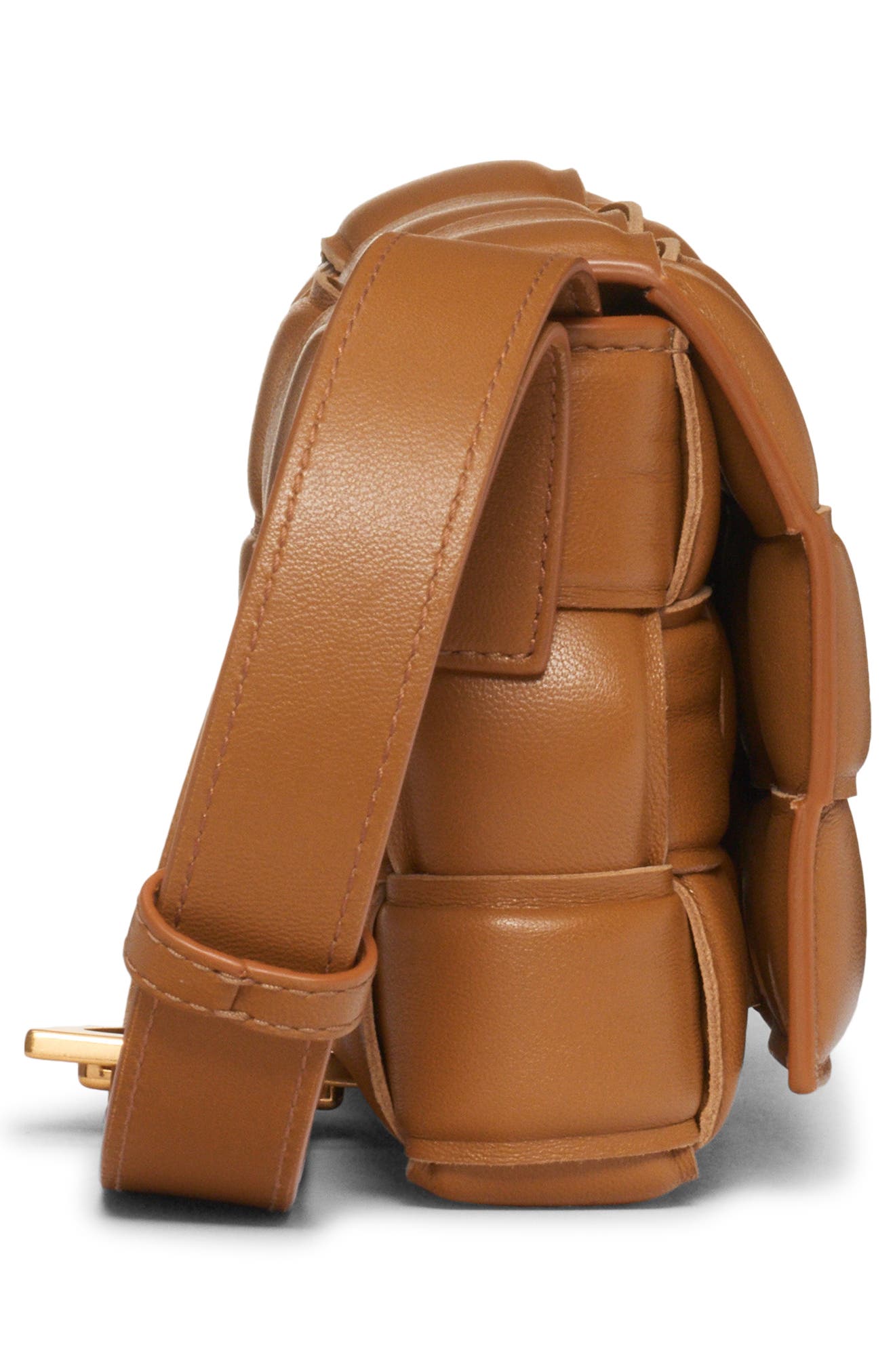 Small Padded Cassette Intrecciato Leather Crossbody Bag, Alternate, color, CAMEL 20-GOLD
