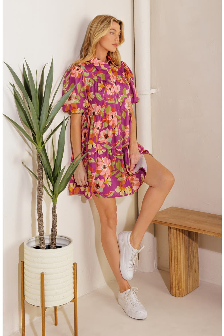 Puff Sleeve Mini Shirtdress, Alternate, color, PURPLE