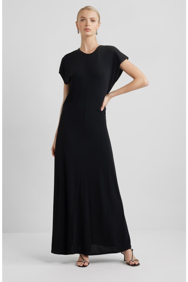 Draped Matte Jersey Maxi Dress, Main, color, BLACK