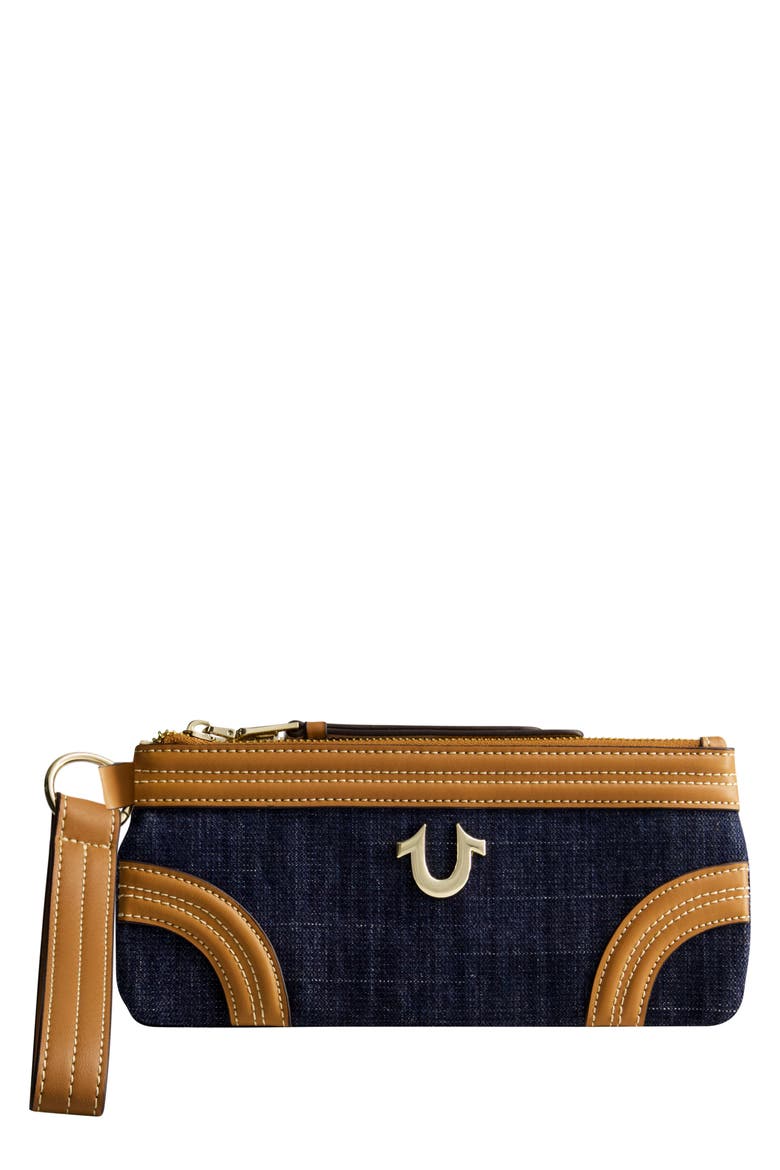 Horseshoe Denim Wristlet Wallet, Main, color, DARK DENIM