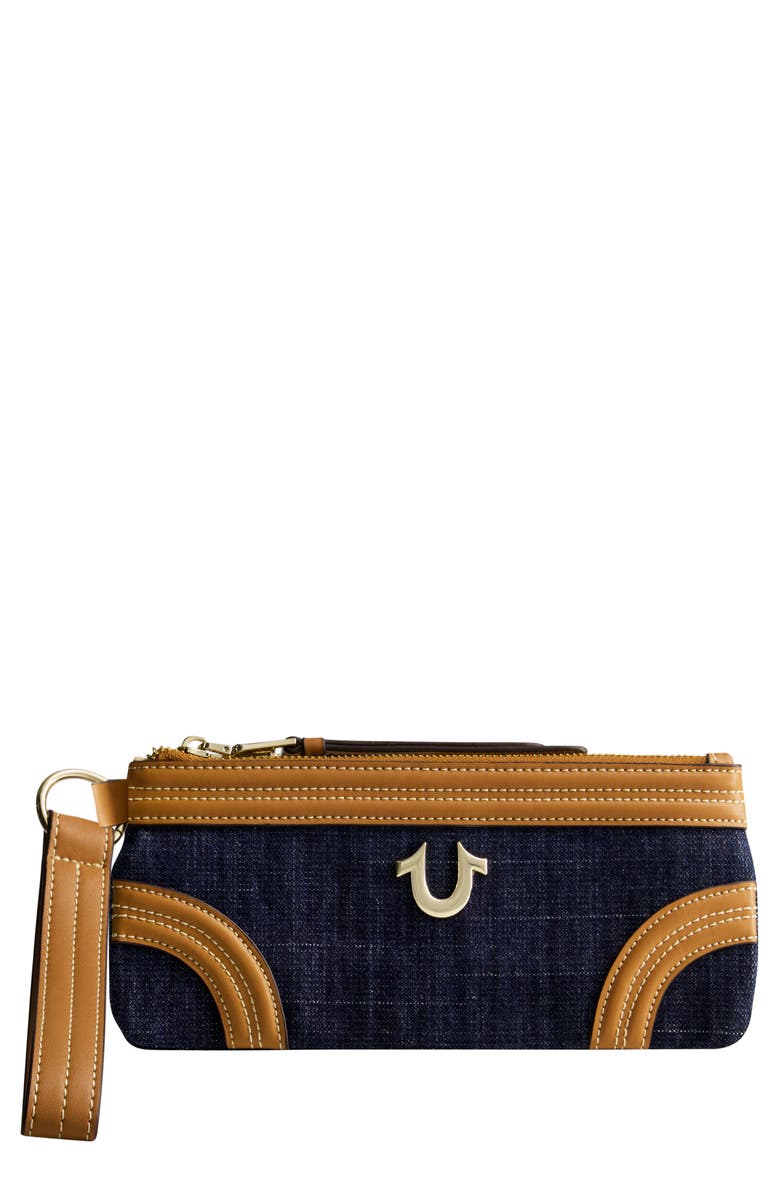 True Religion Horseshoe Denim Wristlet Wallet, Main, color, 