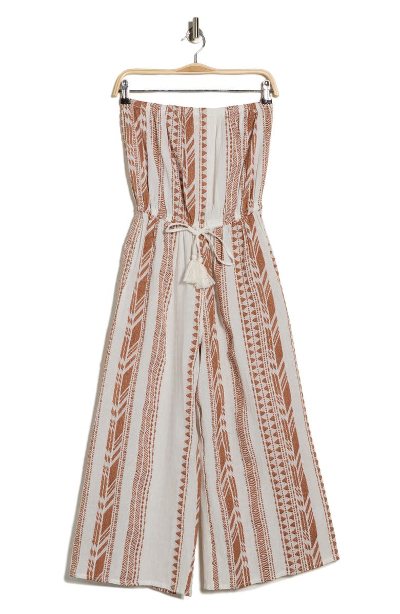 Elan Embroidered Strapless Cover-Up Jumpsuit, Alternate, color, Beige Two Tone Print