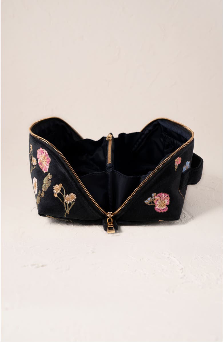 Elizabeth Scarlett Pressed Flowers Velvet Open Flat Makeup Bag, Alternate, color, 