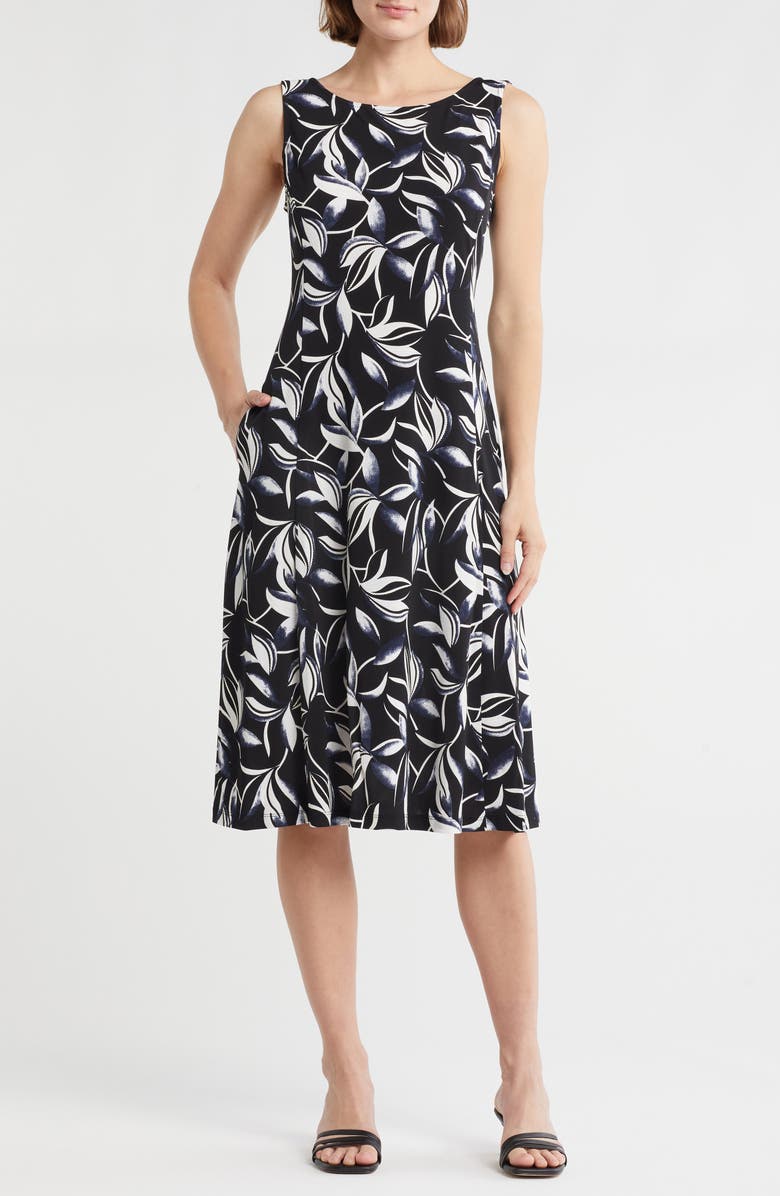 Connected Apparel Fit and Flare Midi Dress, Main, color,