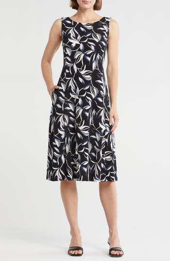green emerald velvet dress Connected Apparel Boat Neck Sleeveless Ruched Waist Floral Print Fit &  Flare Jersey Dress