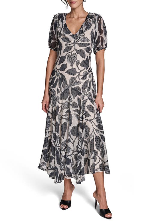 Floral Metallic Clip Dot Maxi Dress