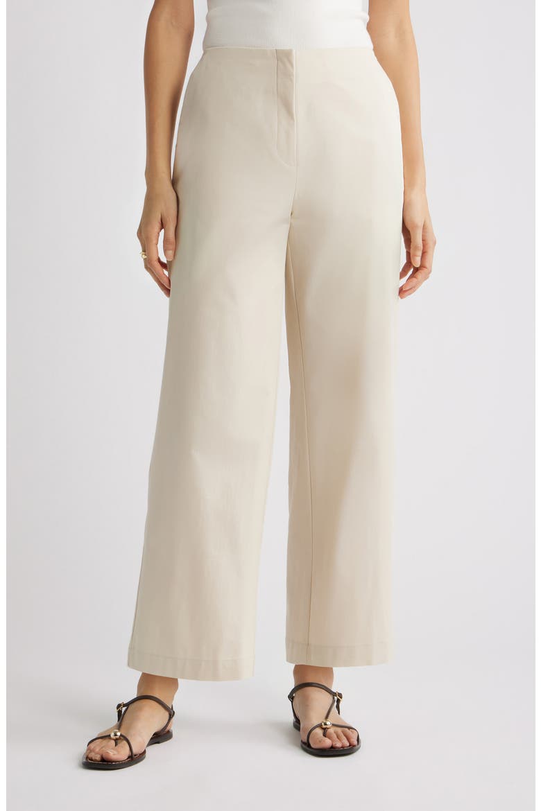 High Waist Stretch Cotton Wide Leg Pants, Main, color, BEIGE OATMEAL