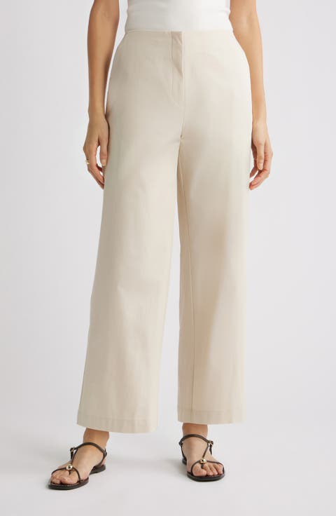 High Waist Stretch Cotton Wide Leg Pants