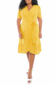 London Times Embroidered Ruffle Wrap Dress