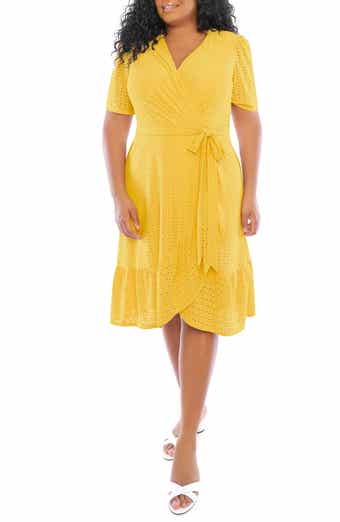 London Times Embroidered Ruffle Wrap Dress