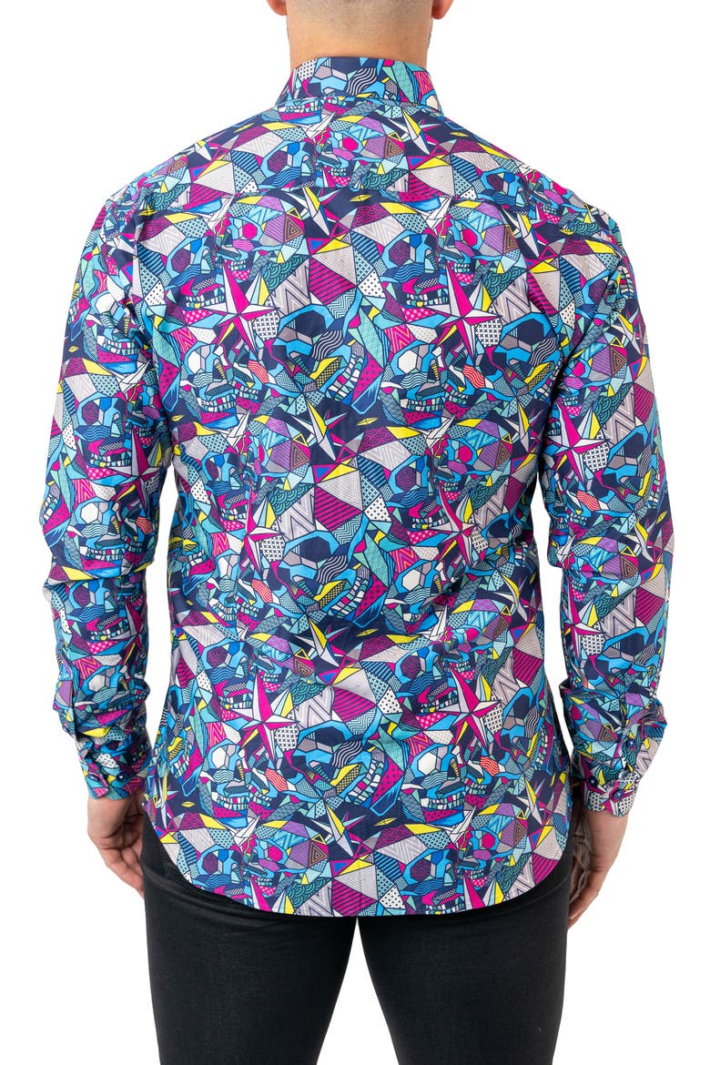Fibonacci Abstract Skull Cotton Button-Up Shirt, Alternate, color, BLUE
