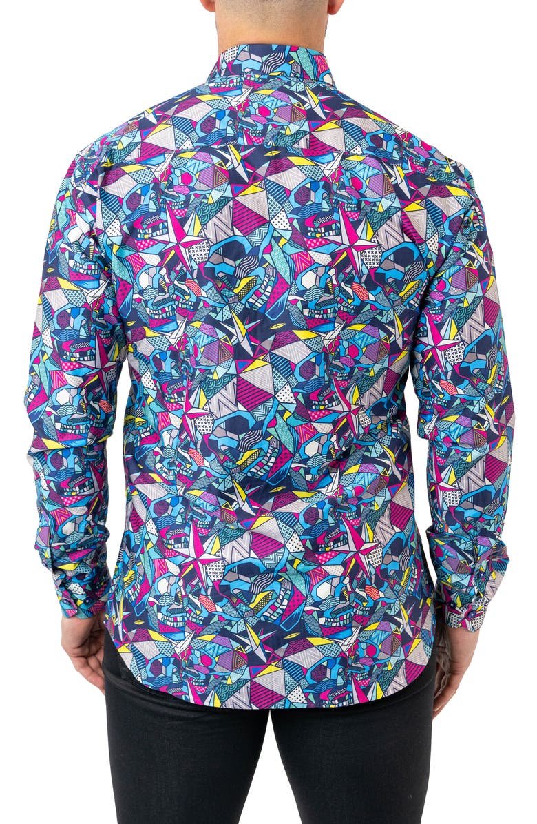 Maceoo Fibonacci Abstract Skull Cotton Button-Up Shirt, Alternate, color, Blue