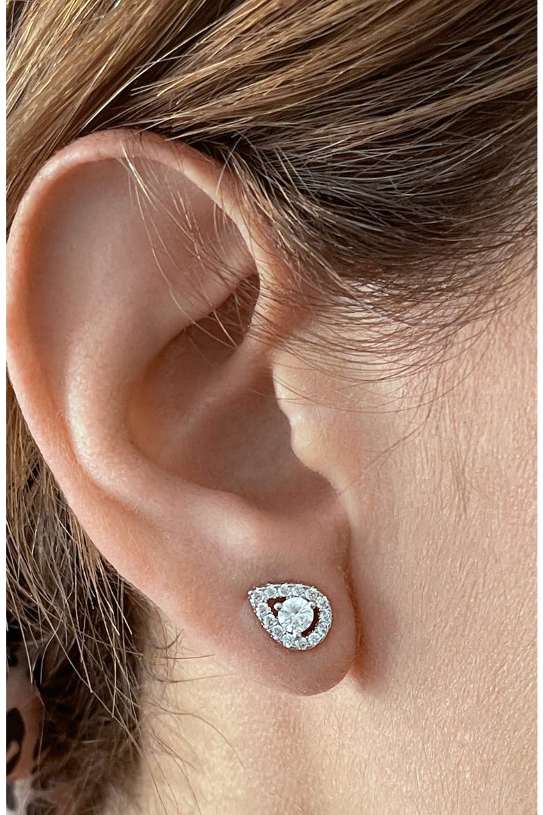 Swarovski Crystal Pear Halo Stud Earrings, Alternate, color, SILVER