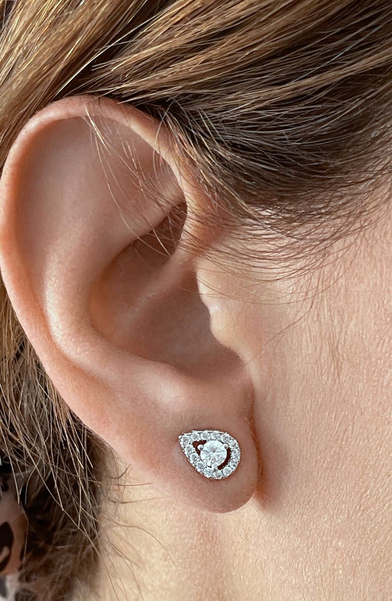 Adornia Swarovski Crystal Pear Halo Stud Earrings, Alternate, color, Silver