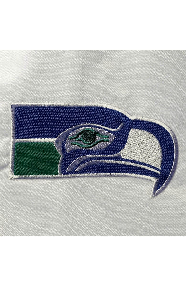 STARTER Men's Starter White/Royal Seattle Seahawks Historic Logo Renegade Satin Varsity Full-Snap Jacket, Alternate, color,