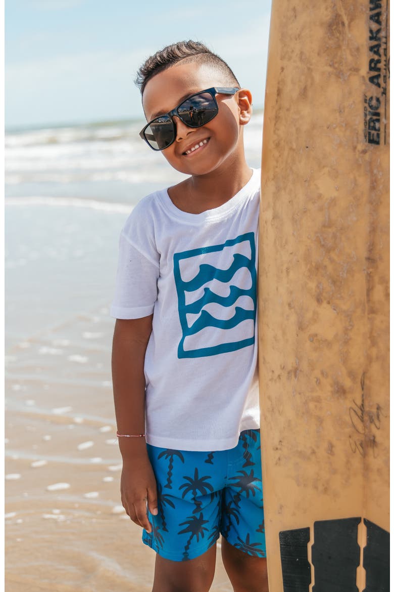 Kids' Wavy Palm Board Shorts, Alternate, color, SEASIDE BLUE