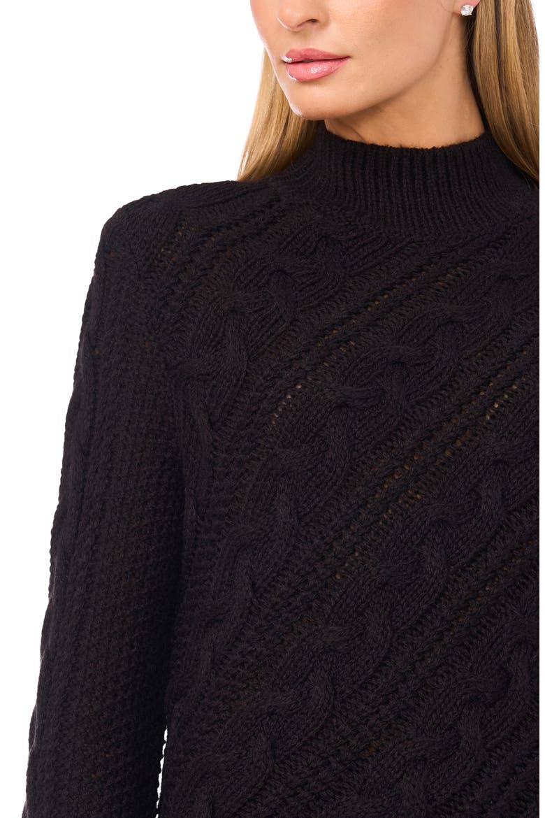 Diagonal Cable Mock Neck Sweater, Alternate, color, RICH BLACK