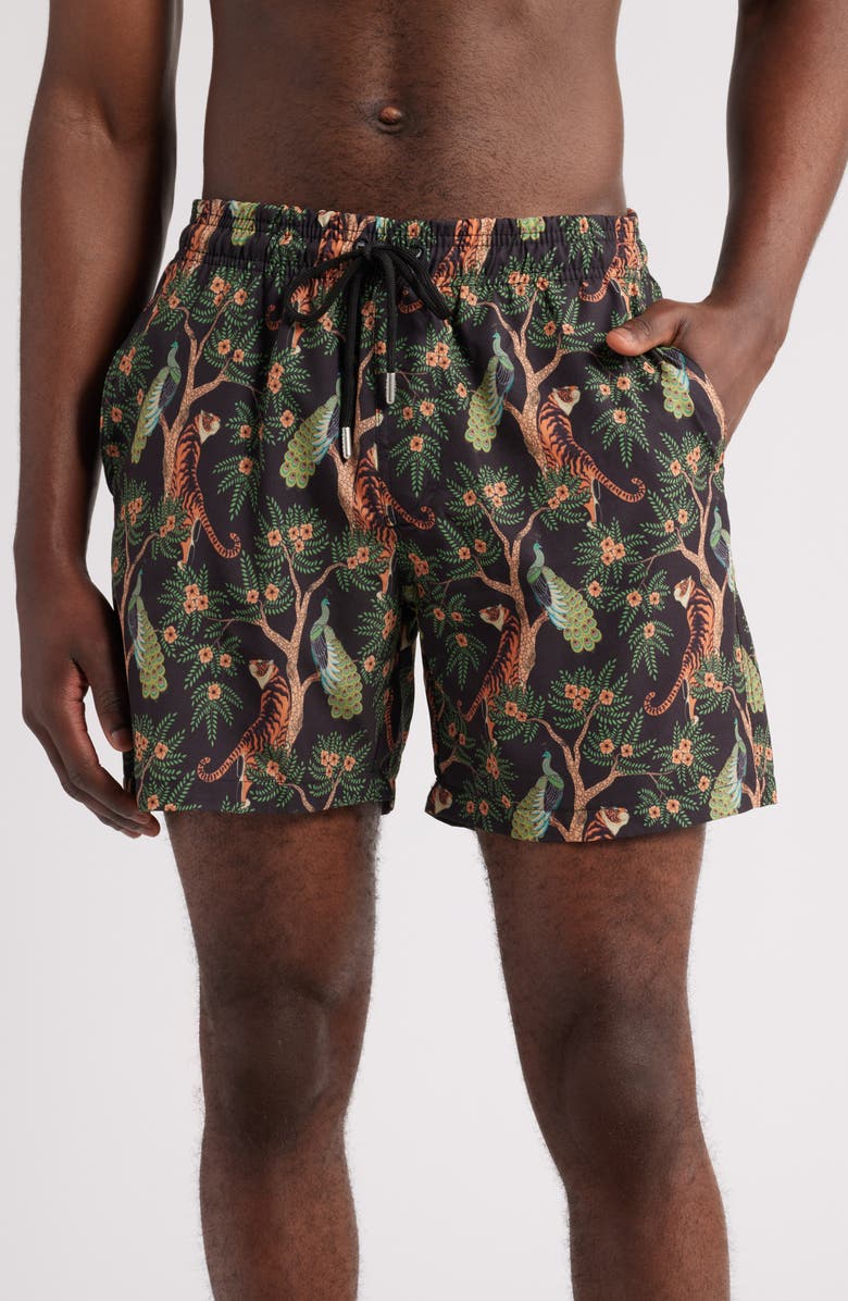 Stone Rose Tiger Print Swim Trunks, Main, color, 