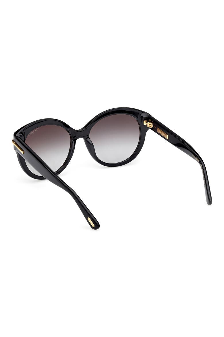 Icon 57mm Gradient Round Sunglasses, Alternate, color, SHINY BLACK BEVELED / SMOKE
