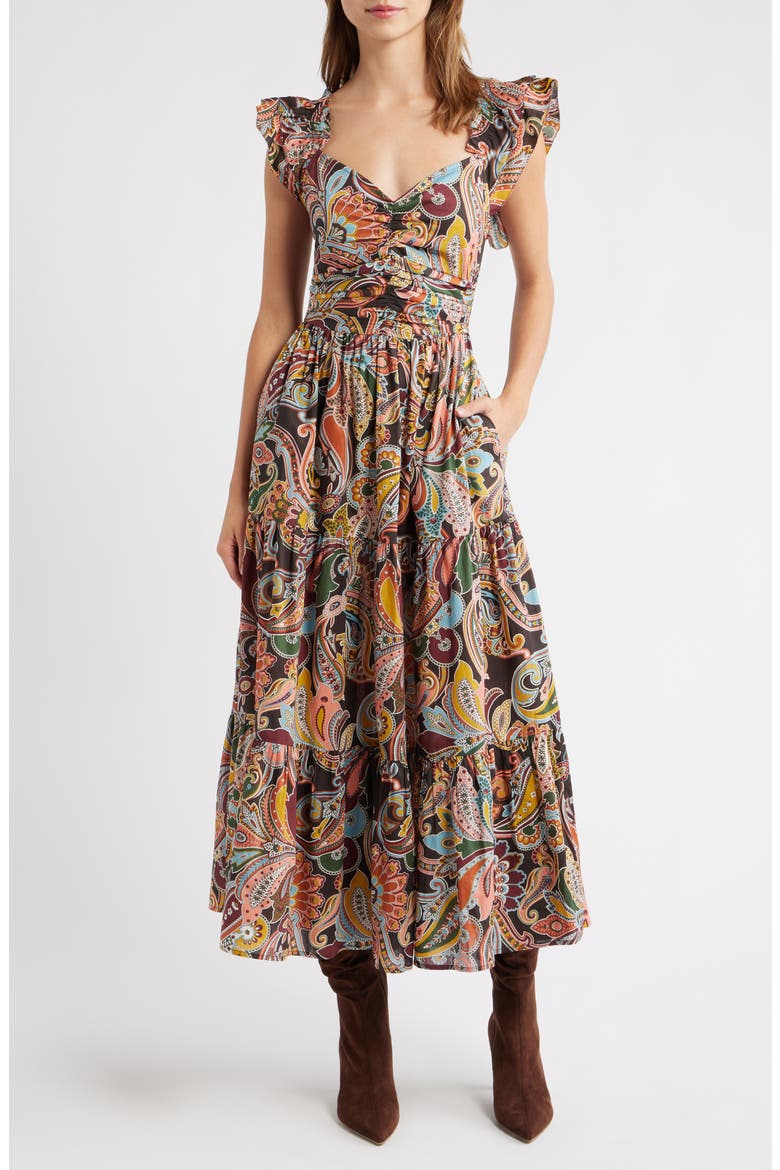 Lindsey Print Ruffle Maxi Dress, Main, color, PAISLEY FANFARE LIBERTY PRINT