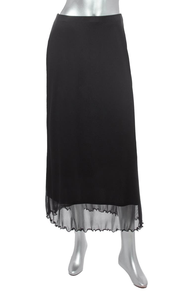 TASH AND SOPHIE Lettuce Hem Mesh Midi Skirt, Alternate, color, Black