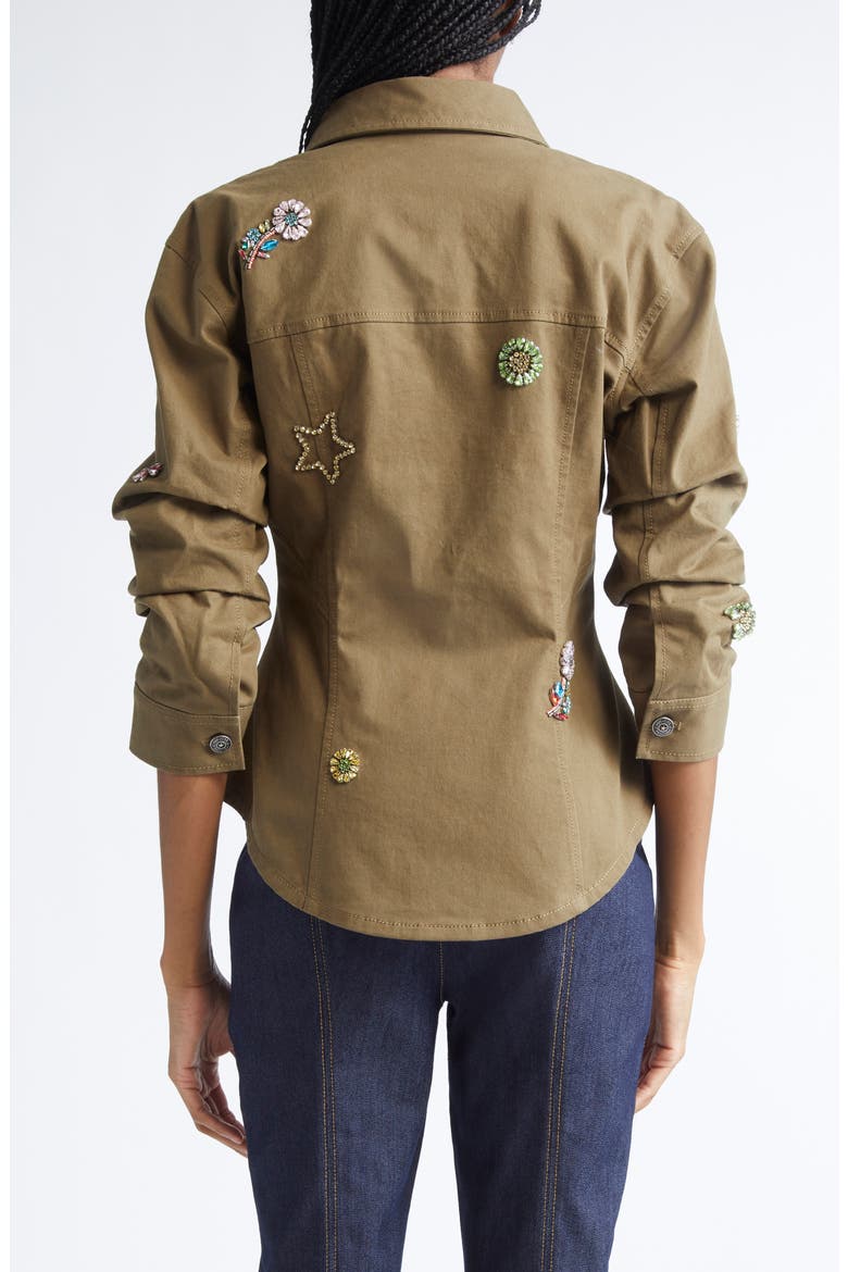Love Appliqué Ruched Sleeve Jacket, Alternate, color, DARK OLIVE/ MULTI
