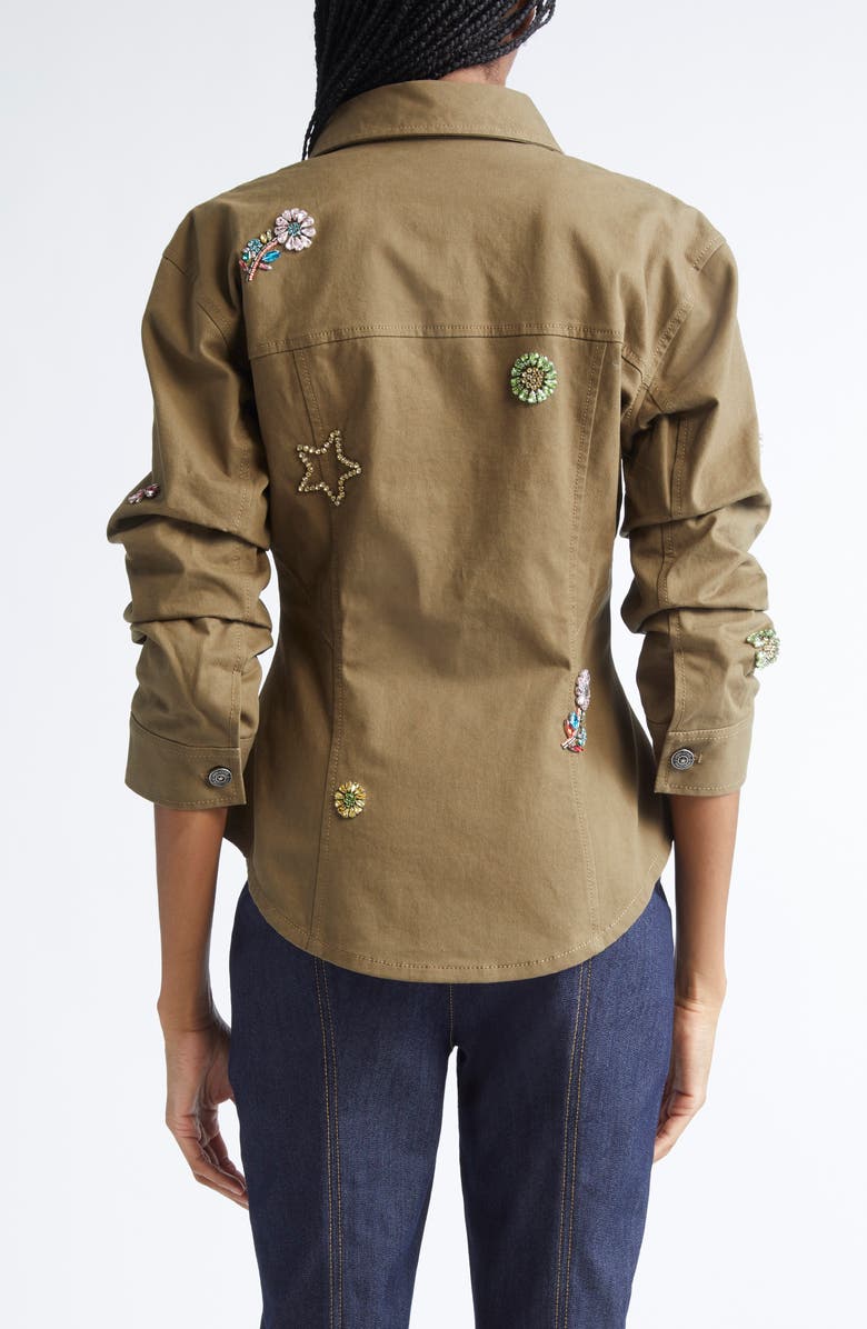 Cinq à Sept Love Appliqué Ruched Sleeve Jacket, Alternate, color, Dark Olive/ Multi