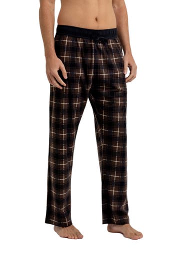 Rainforest Brushed Plaid Flannel Lounge Pants In Brown Cream