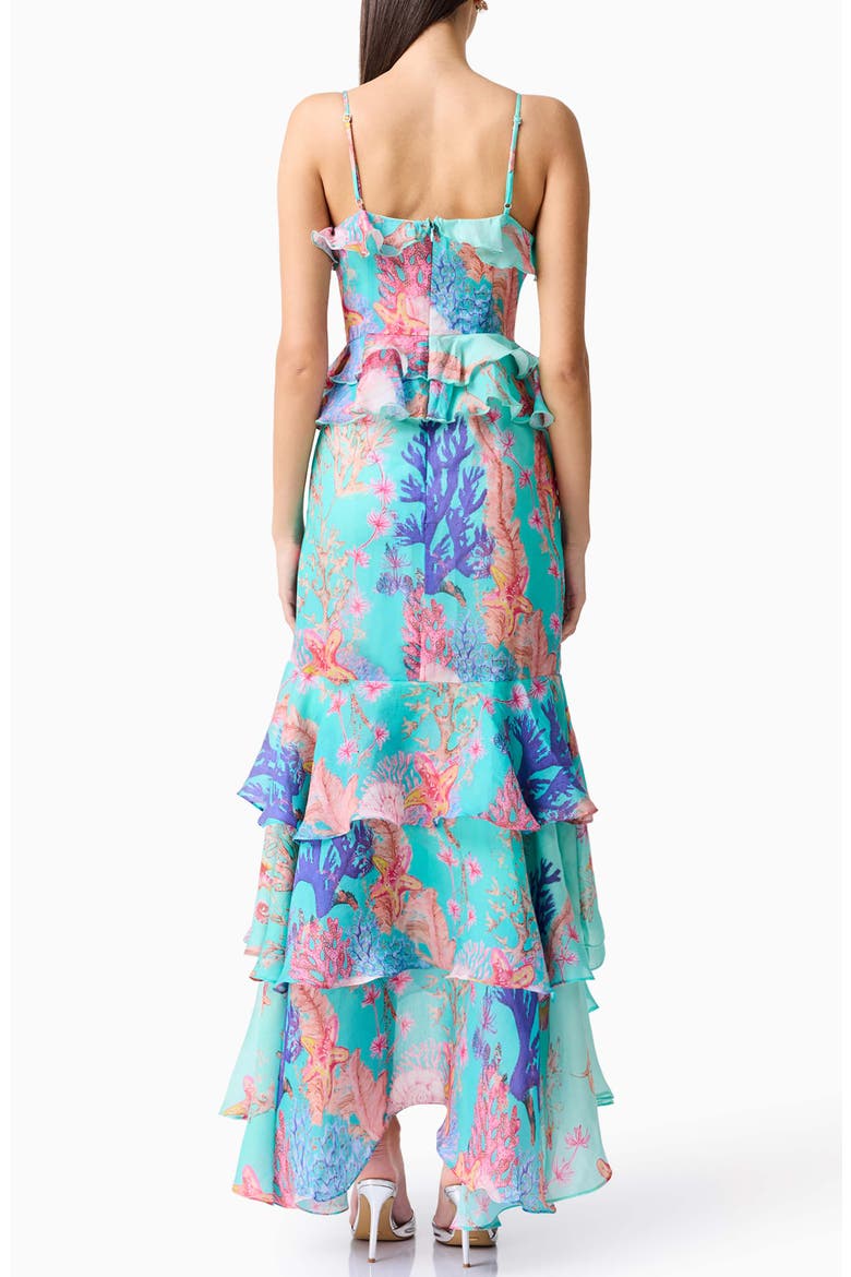 Coral Print Tiered High-Low Gown, Alternate, color, BLUE MULTI