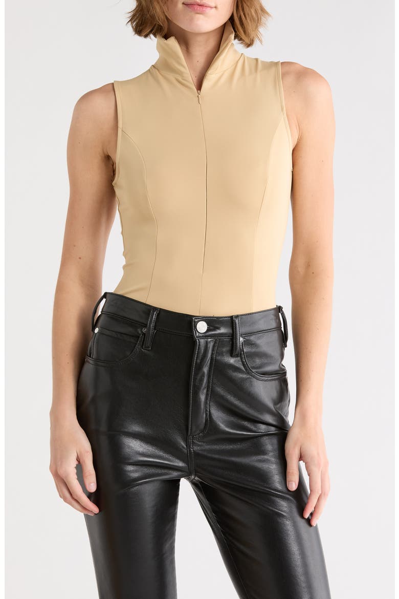 Stand Collar Sleeveless Scuba Bodysuit, Main, color, CHAMPAGNE005