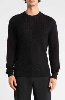 Textured Cable Knit Cotton Crewneck Sweater