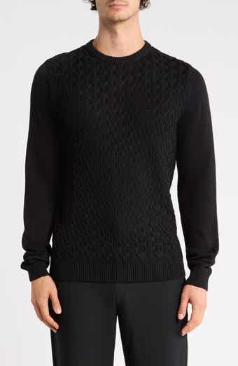Textured Cable Knit Cotton Crewneck Sweater