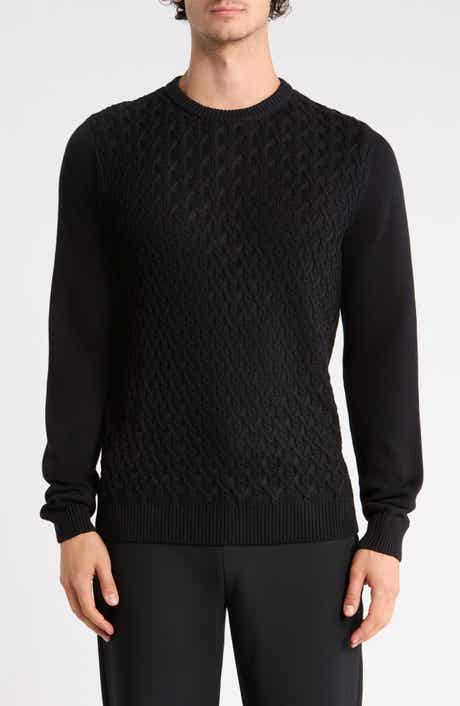 Textured Cable Knit Cotton Crewneck Sweater