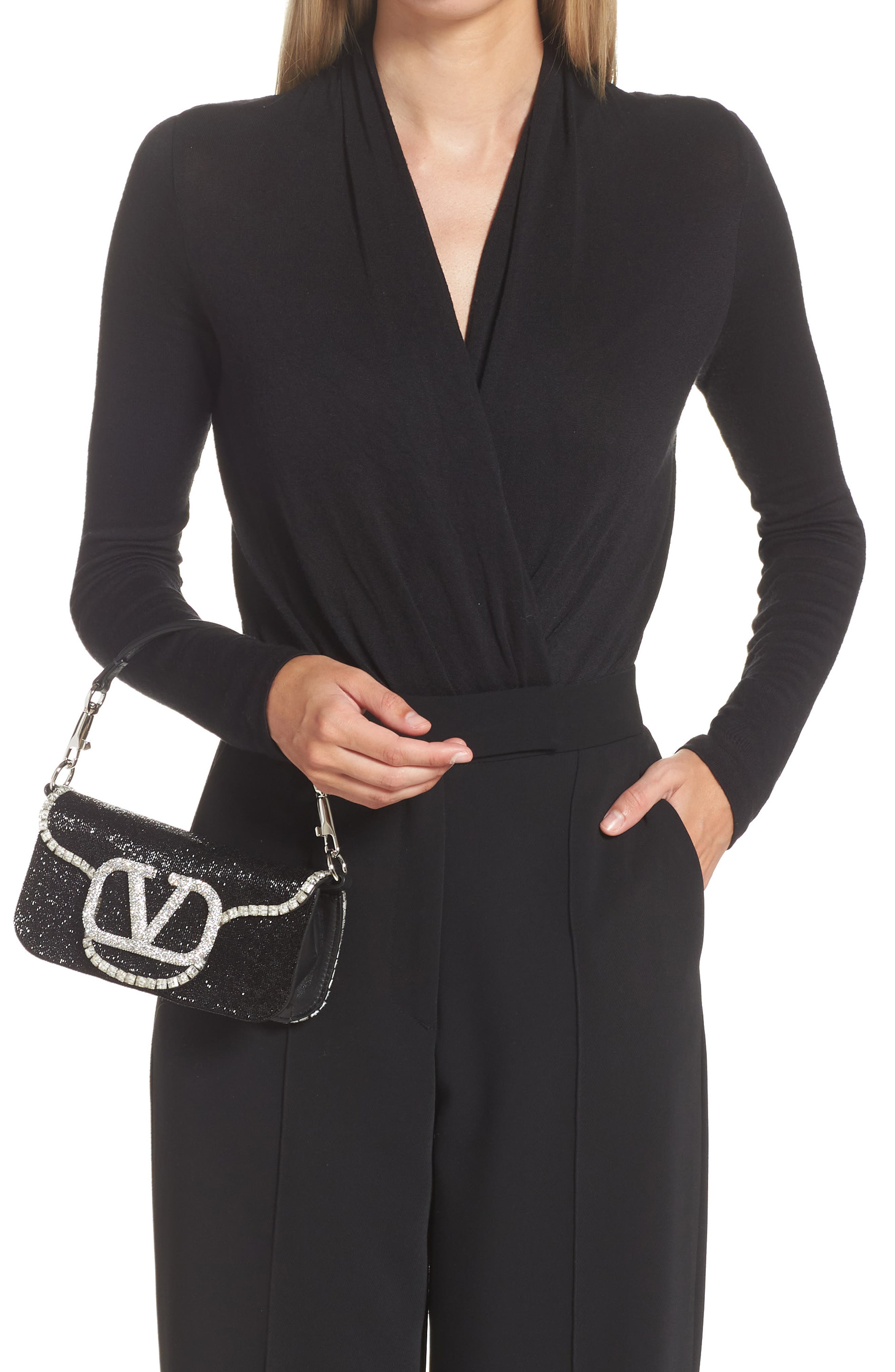 Valentino Garavani Locò Crystal Embellished Beaded Shoulder Bag, Alternate, color, 